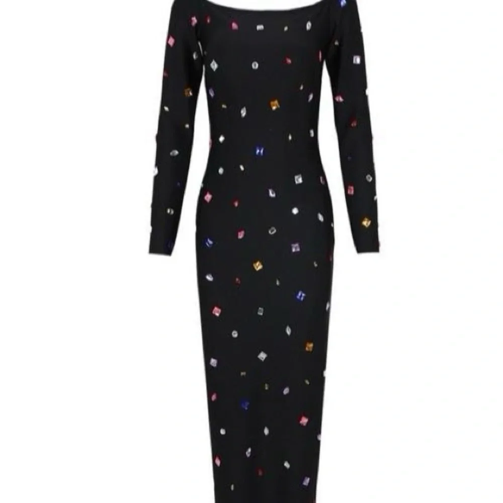 Crystal Embellished Long Sleeve Midi Bandage Dress - Picture 5 of 10